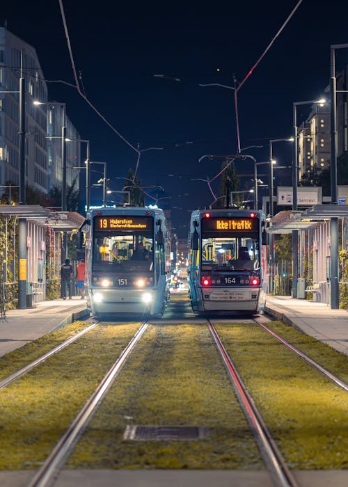 Trams in a City at Night 