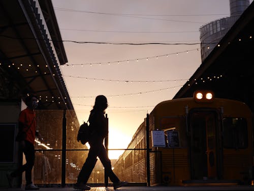 Free stock photo of railway station, silhouette, sunset light