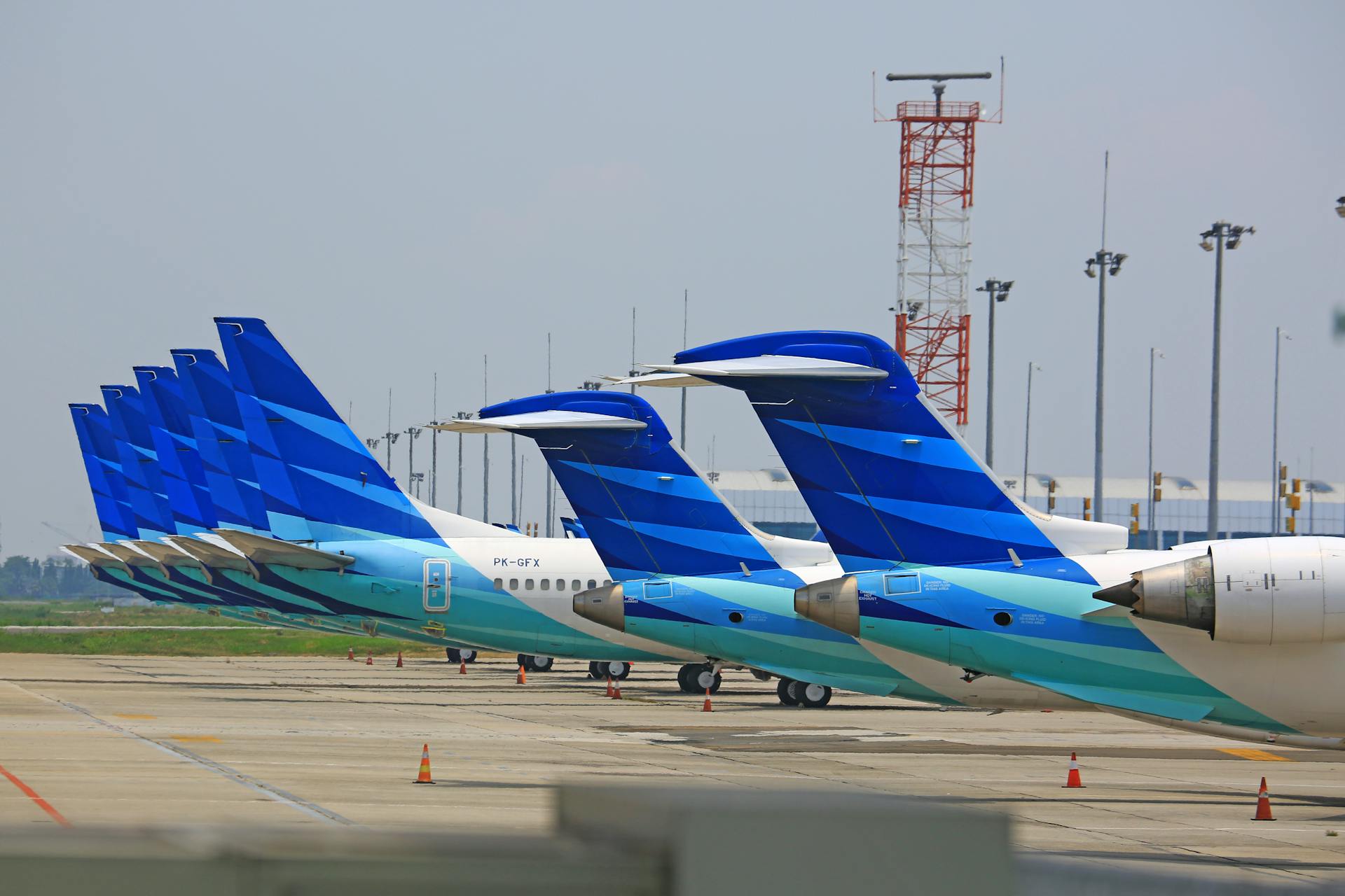 View of Garuda Indonesia Airliners Parked at the Airport