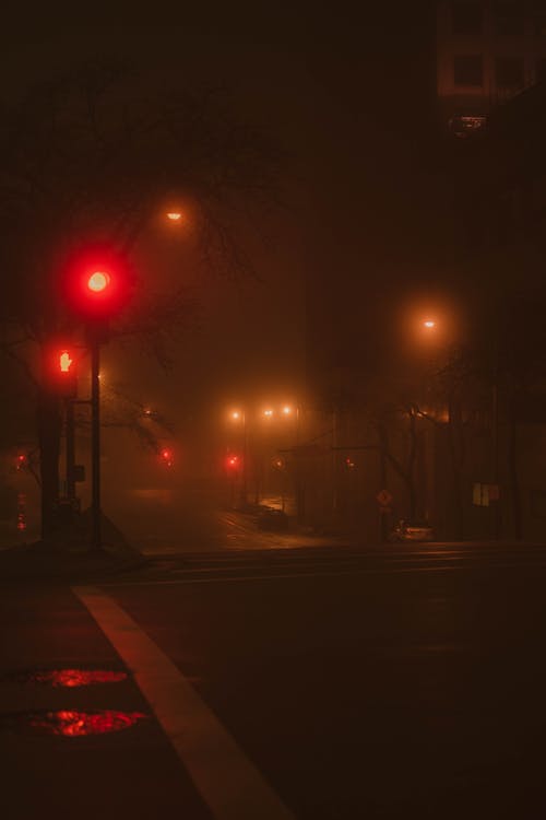 Fog over Empty Street at Night