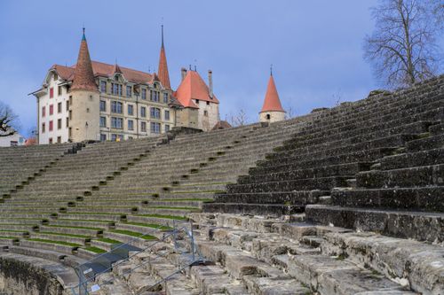 Free Explore the ancient Avenches amphitheatre with historic Roman architecture in Switzerland. Stock Photo