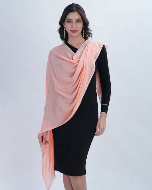 Pretty Woman in Pink Scarf and Black Dress