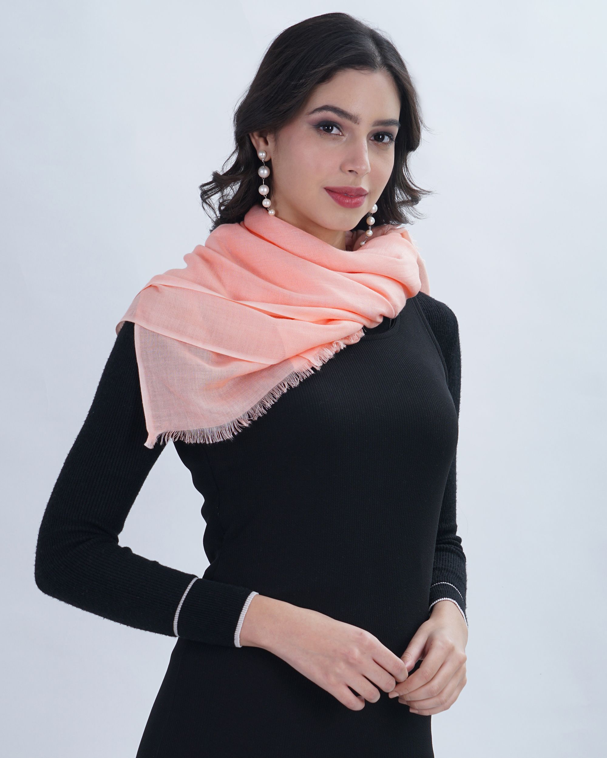 black dress with pink scarf Beautiful Brunette Woman in Pink Scarf and Black Dress · Free Stock Photo