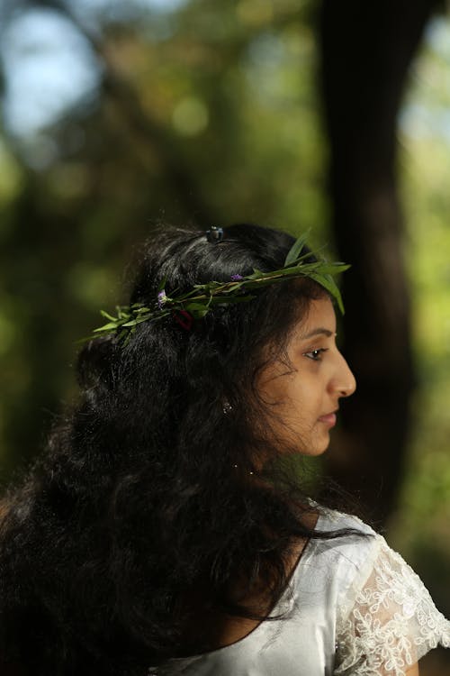 Back View of Bride in Leaves Wreath