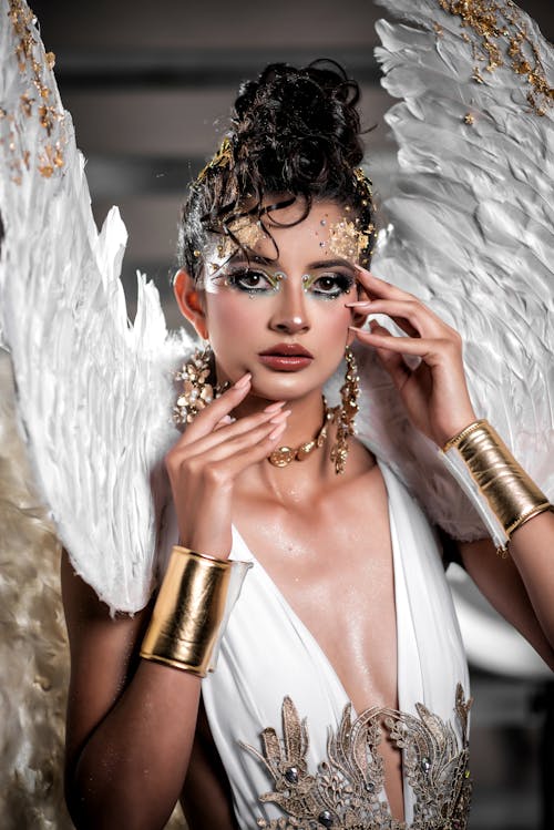 Glamour Fashion Model Wearing Wings