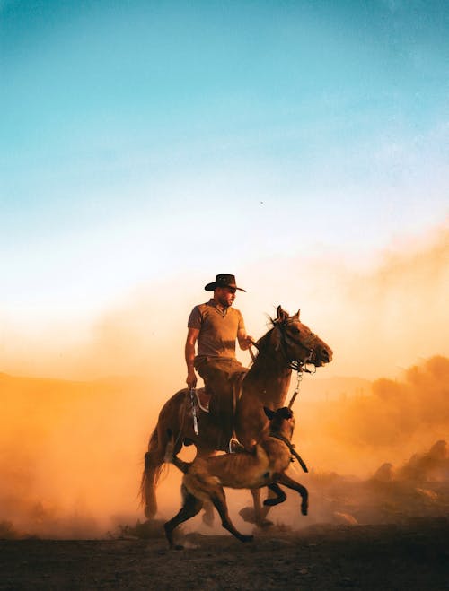 Man Riding a Horse at Sunset 