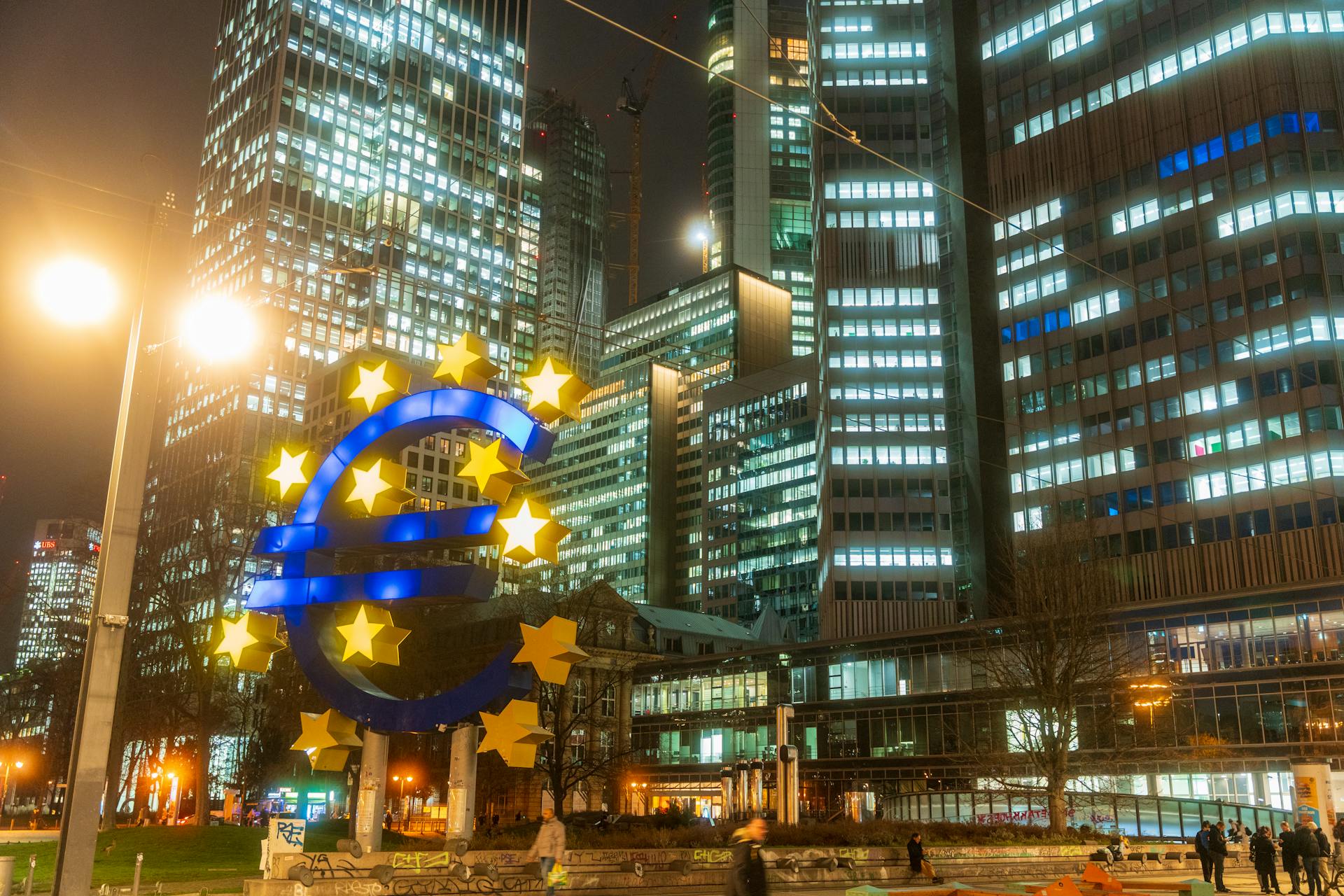 The European Central Bank at Dusk, Frankfurt, Germany