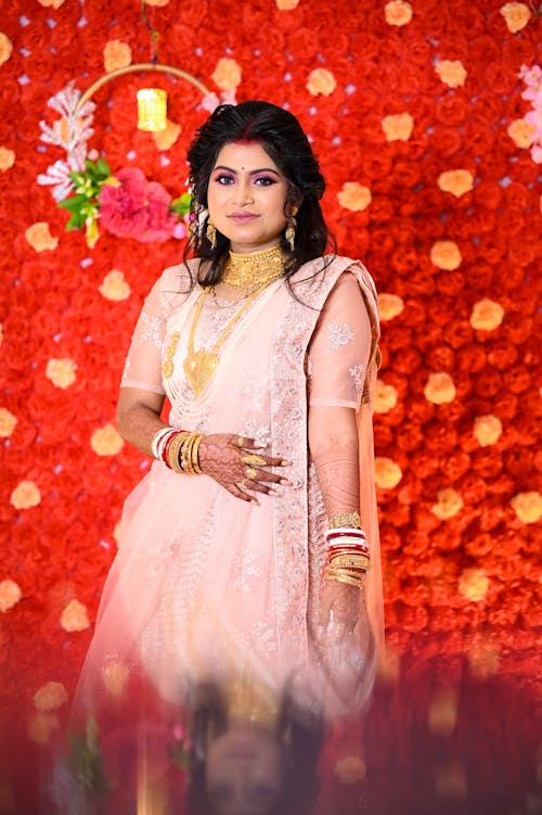 A beautiful indian bride in a pink sari