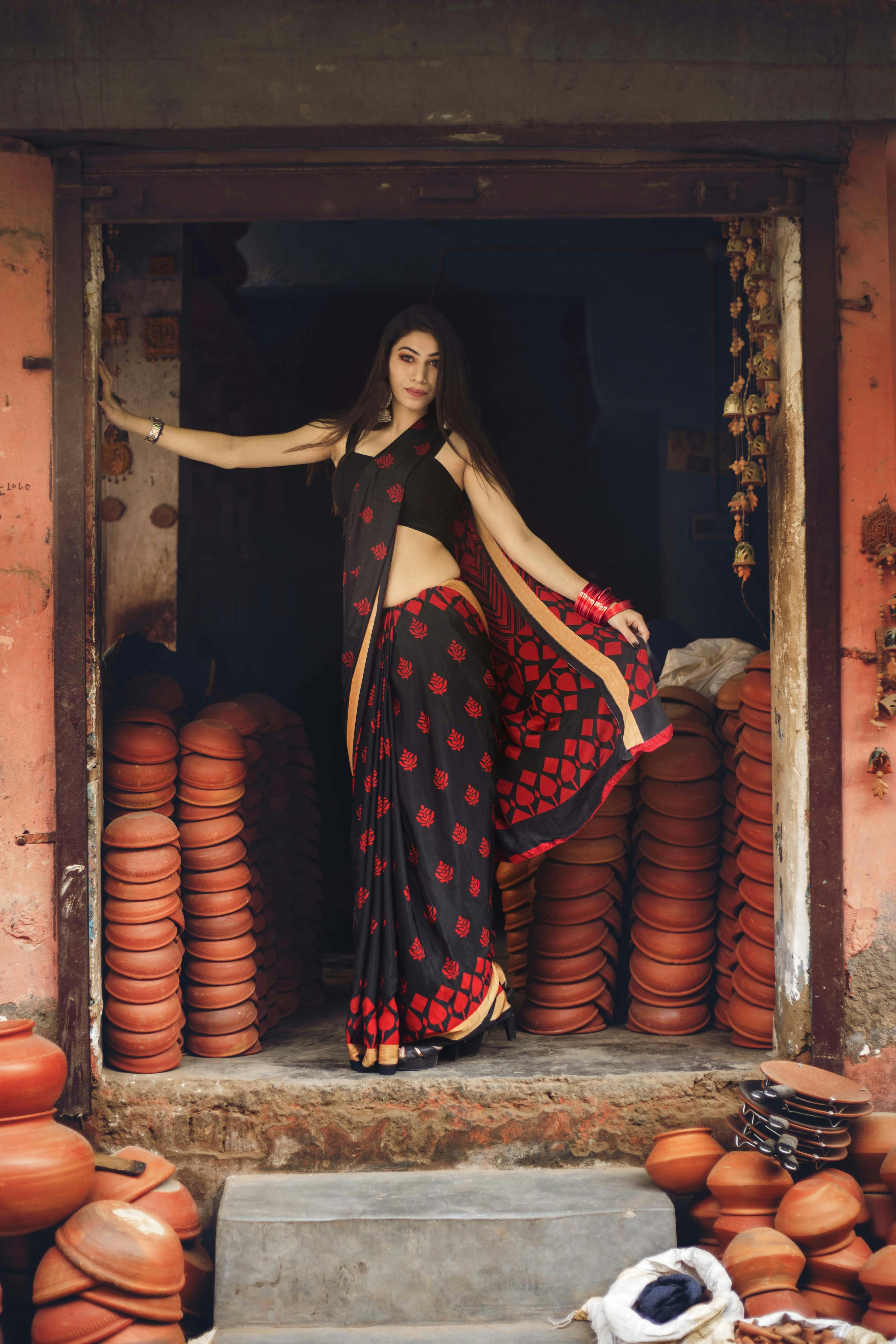 Multicolor Lichi Silk With Copper Zari Print Work Saree – BEST SAREE