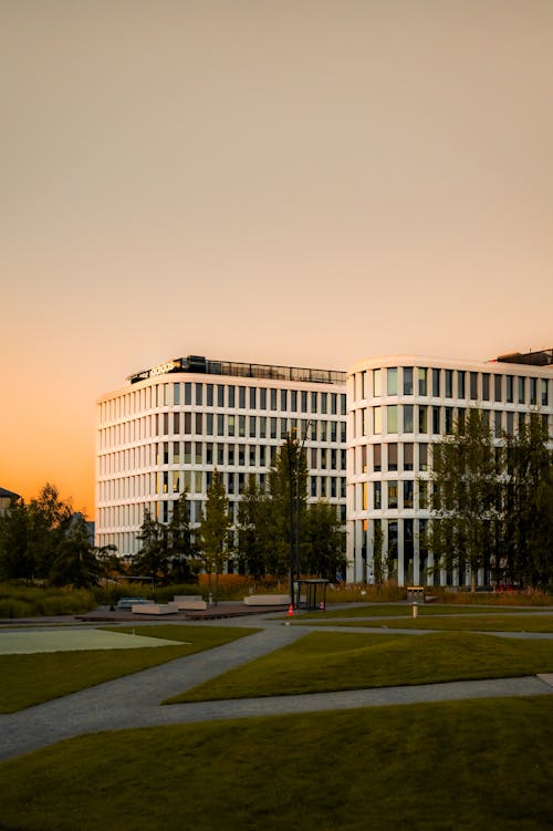 Park and Office Buildings at Sunset