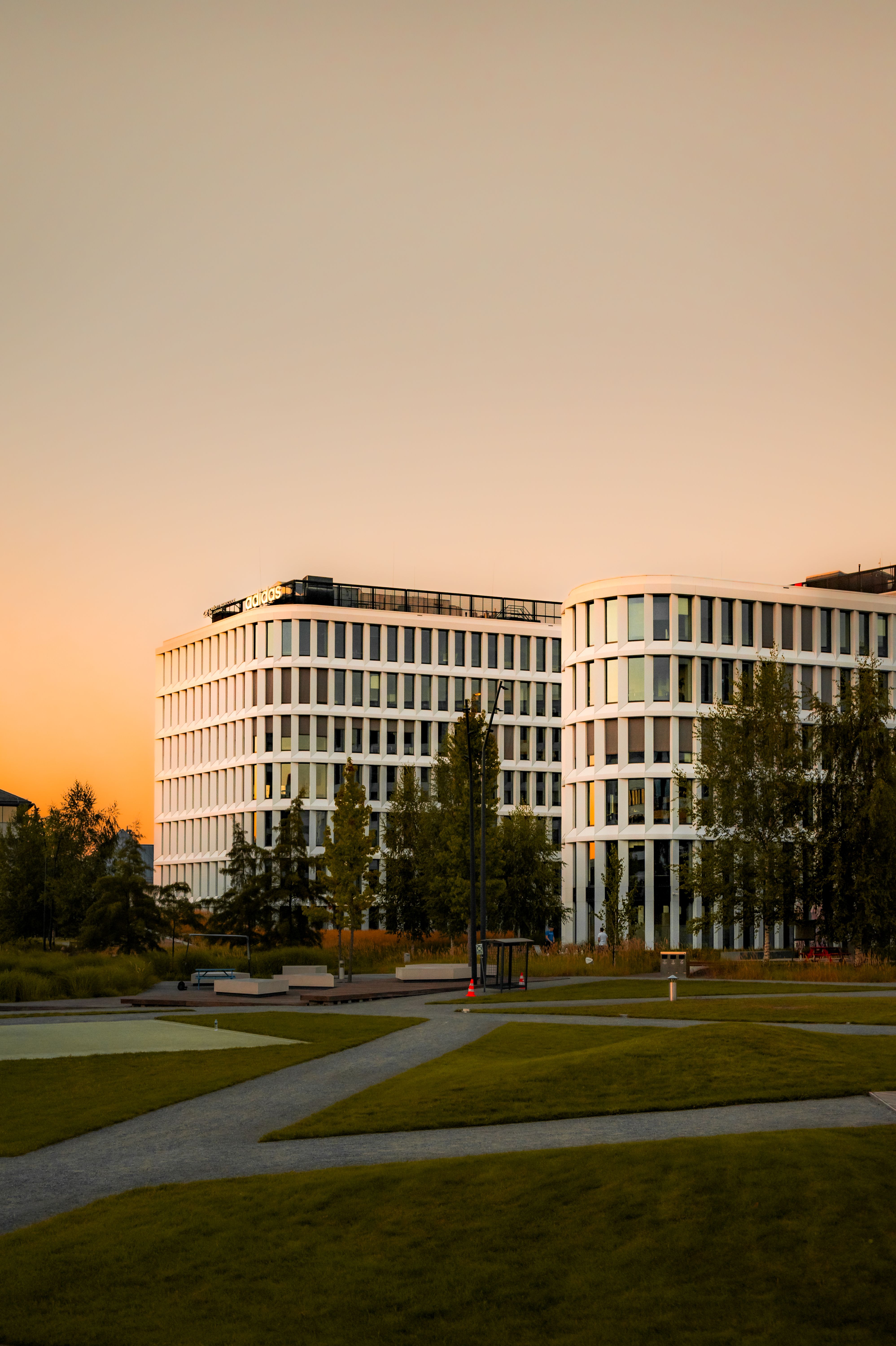 Park and Office Buildings at Sunset · Free Stock Photo