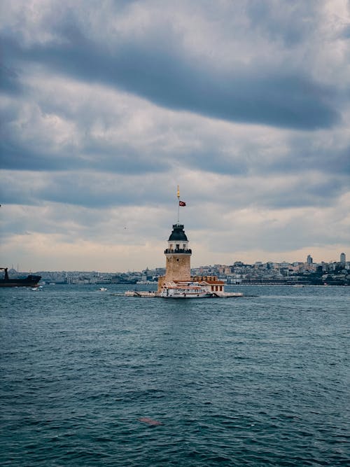 View of the Maidens Tower on the Bosphorus Strait in Istanbul 