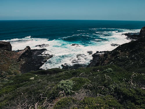 Waves Rolling on Rocky Shore