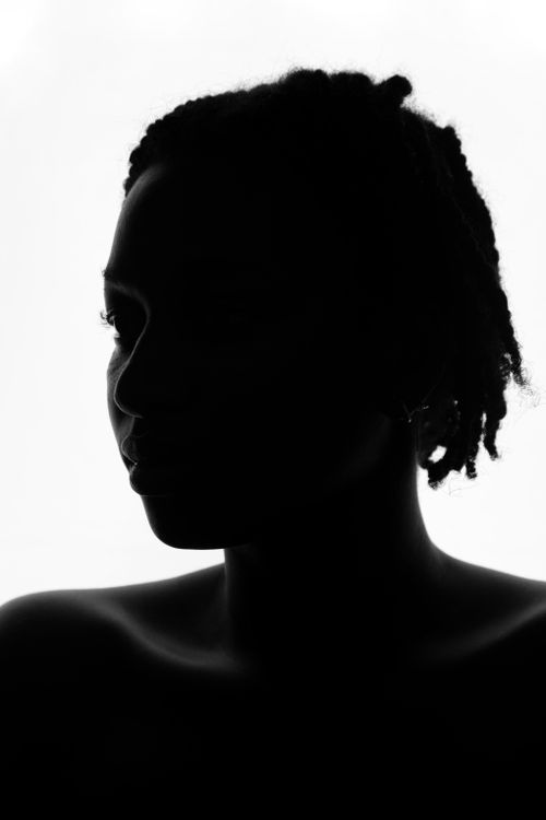 Free Black and white silhouette portrait of a woman in a studio setting. Stock Photo