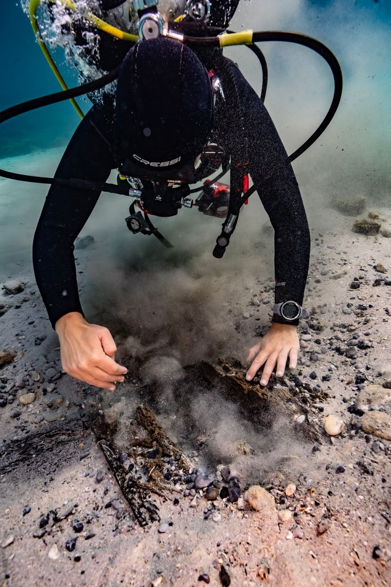 Diver exploring seabed in Croatia, discovering marine life in a vibrant underwater environment.
