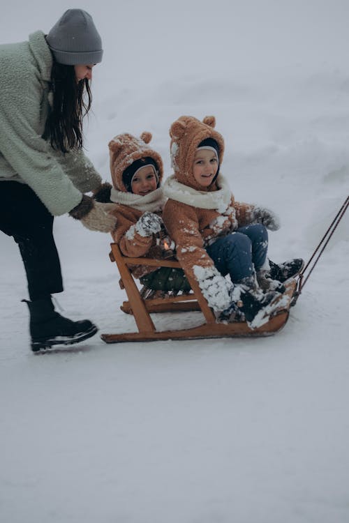 Children on Sled in Winter 