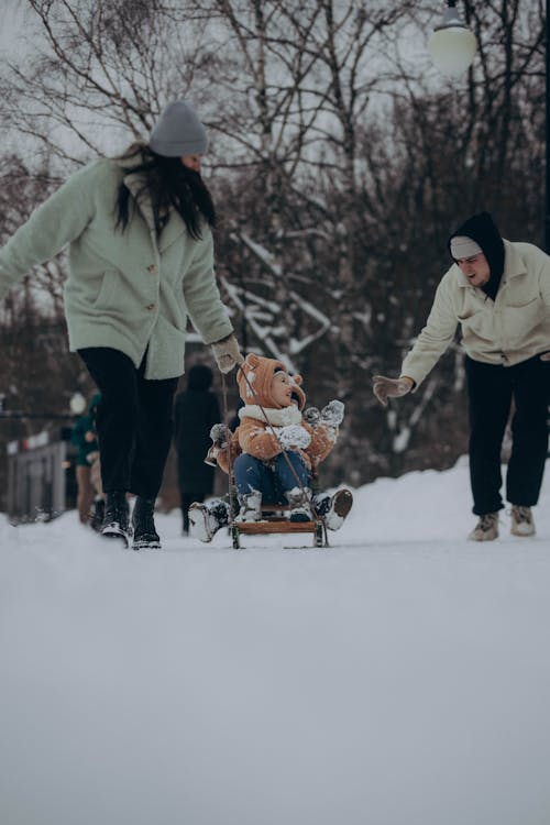 Children on Sled in Winter 