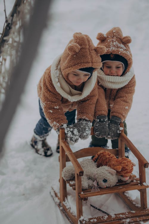 Children with Sled in Winter 