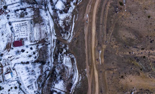 Dirt Road on Field in Winter