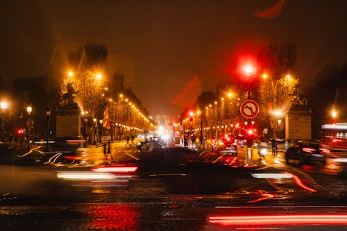 คลังภาพถ่ายฟรี ของ champs-elysées, กลางคืน, การจราจร