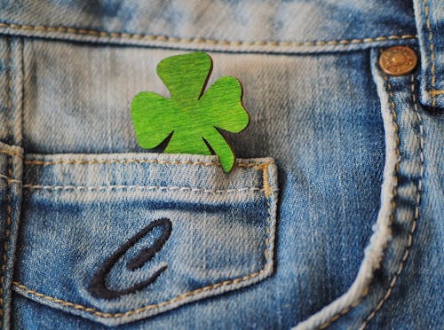 Four-leaf Clover Pin on a Jeans Pocket