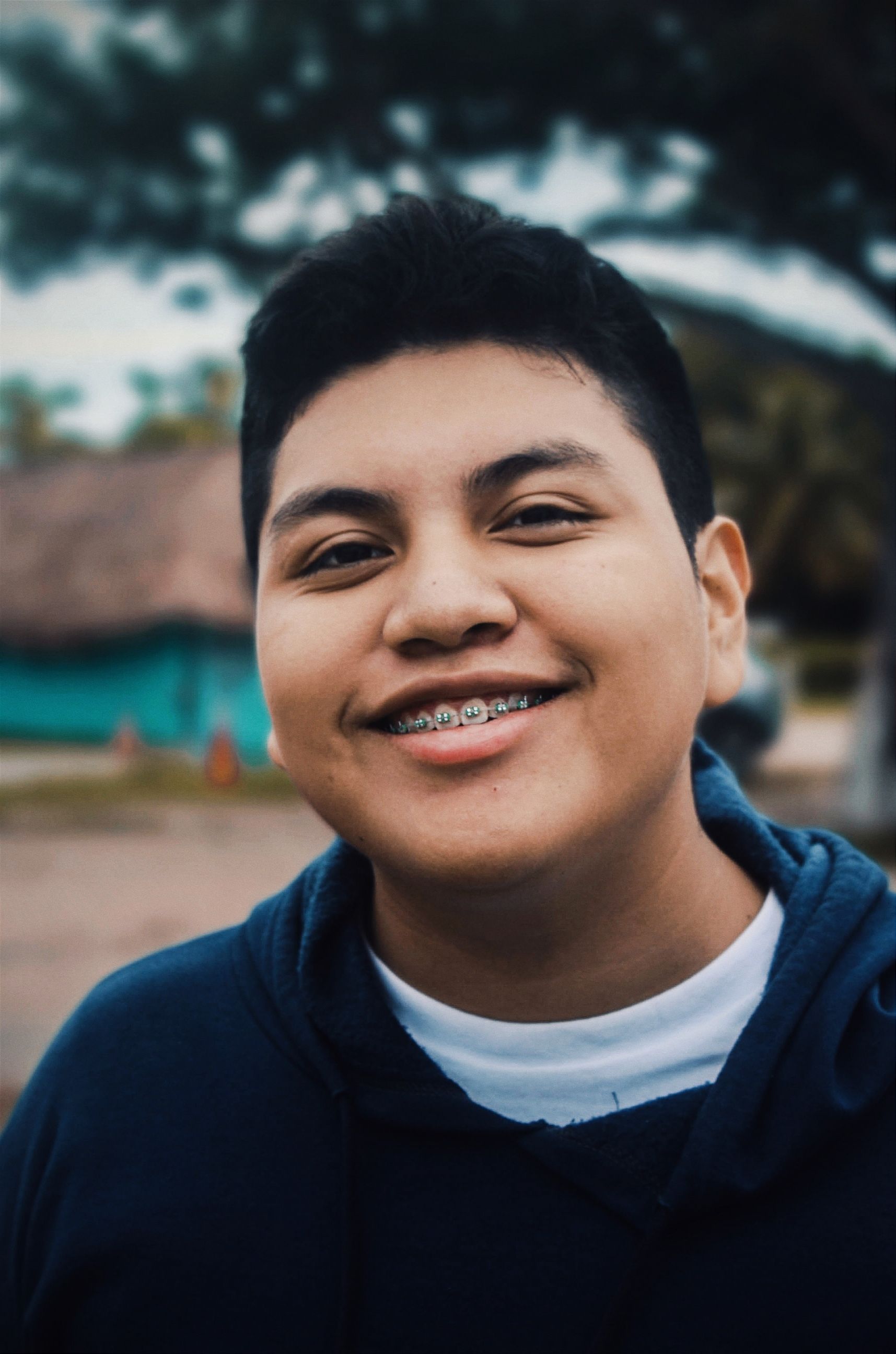Close-up of a smile with fixed braces on the teeth