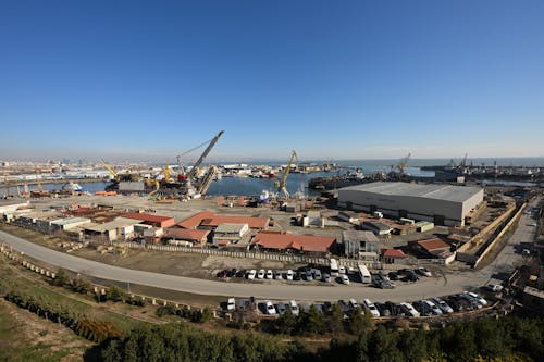 Cranes and Warehouses of the Dock in Baku