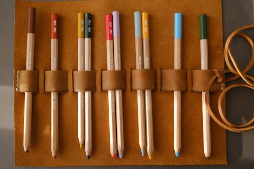 Pastel Colored Pencils in a Leather Case