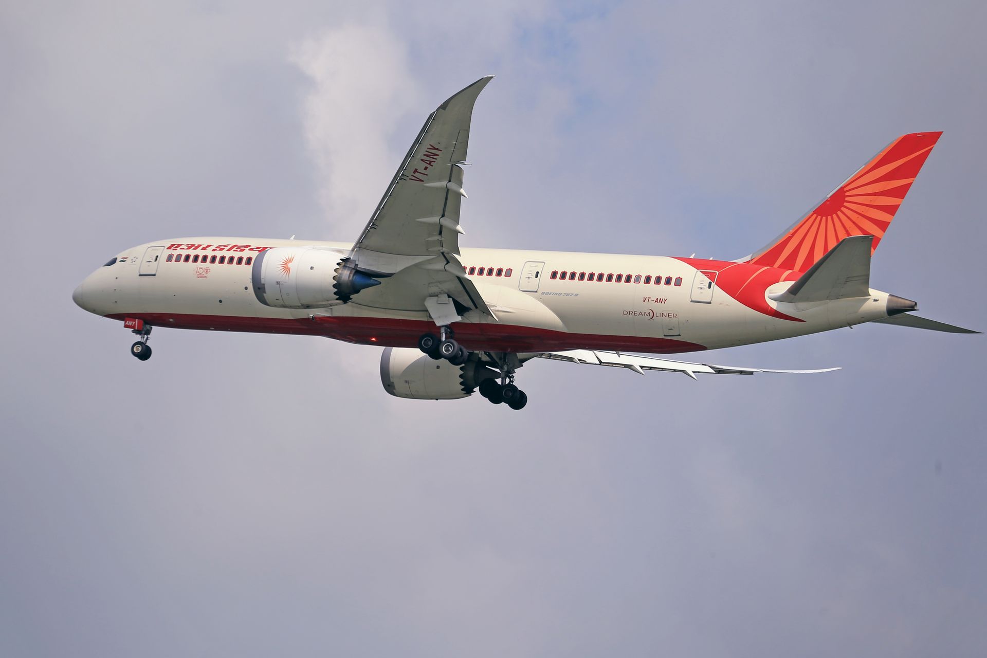 Commercial airplane cruising through the sky, symbolizing travel and aviation.