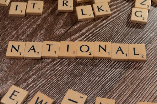 Close-up of a Word Made of Scrabble Game Letter Tiles on a Table