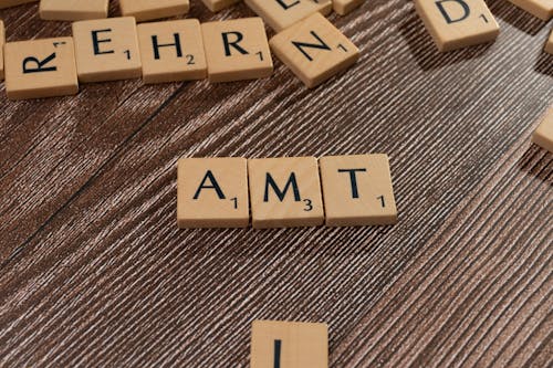 Close-up of Scrabble Game Letter Tiles Scattered on a Table 