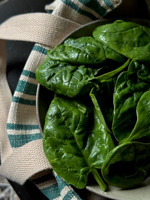 Free Close-up of fresh spinach leaves in a bowl with natural lighting. Stock Photo