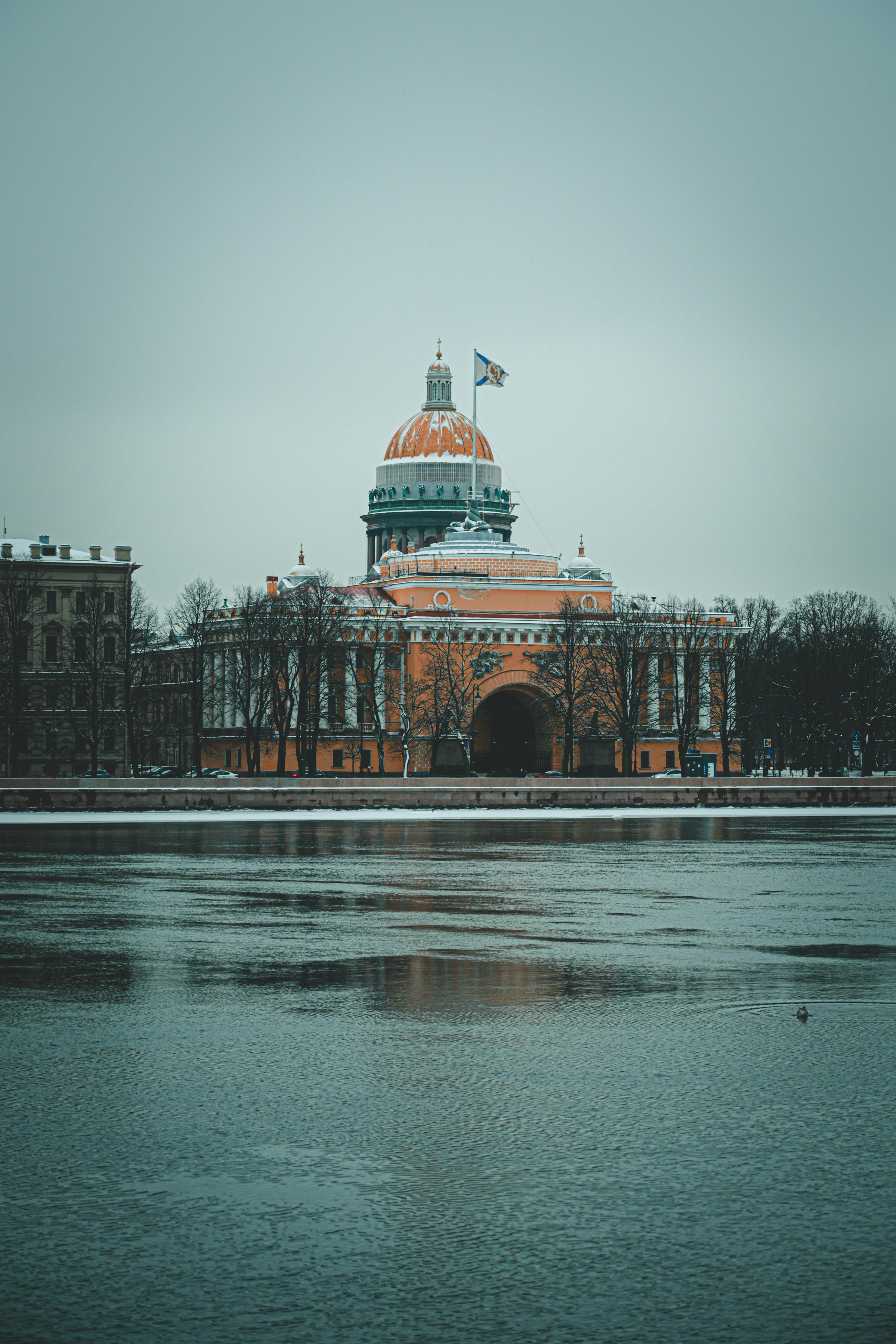 view of the st isaacs cathedral from across the river in st petersburg russia