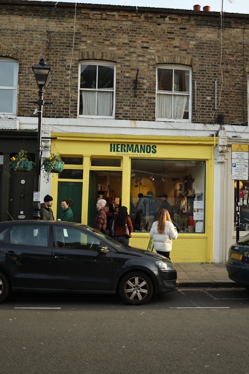 Townhouse with a Yellow Store Entrance