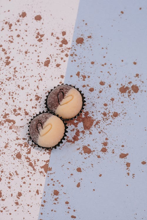 Close-up of Cupcakes with Heart Shapes on Top