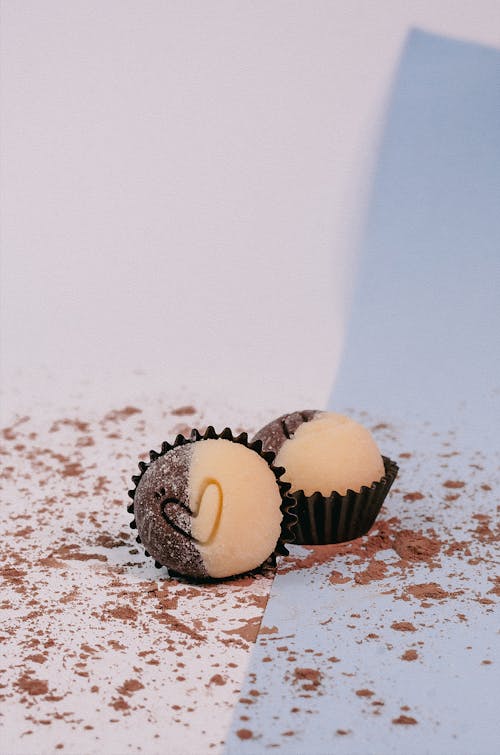 Close-up of Cupcakes with Heart Shapes on Top 