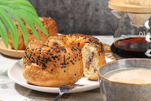 Free Traditional Bagels and a Cup of Coffee  Stock Photo