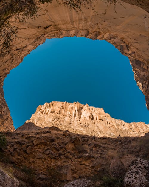 Blue Sky over Eroded Grotto on Desert