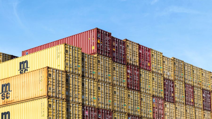Stacked shipping containers