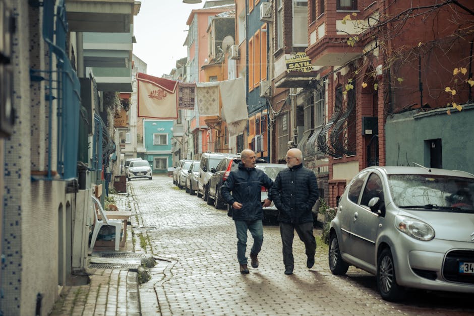 elderly residents walking street