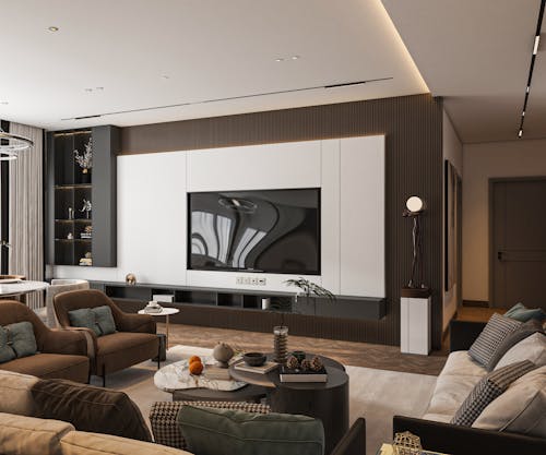 Sofa with Large TV in the Living Room of the House