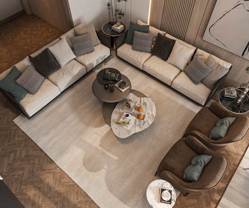 Coffee Table Surrounded by Sofas and Armchairs