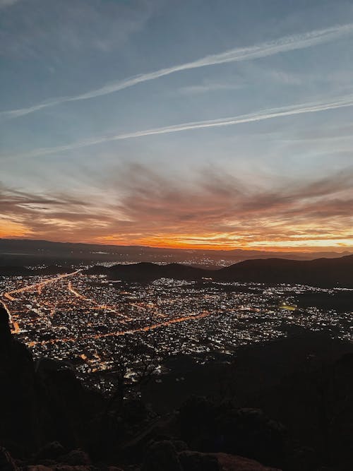 View of a City in the Valley Photographed from Rocky Mountains 