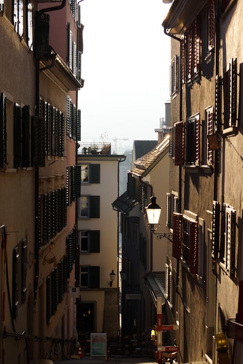 Residential Buildings with Brown Shutters