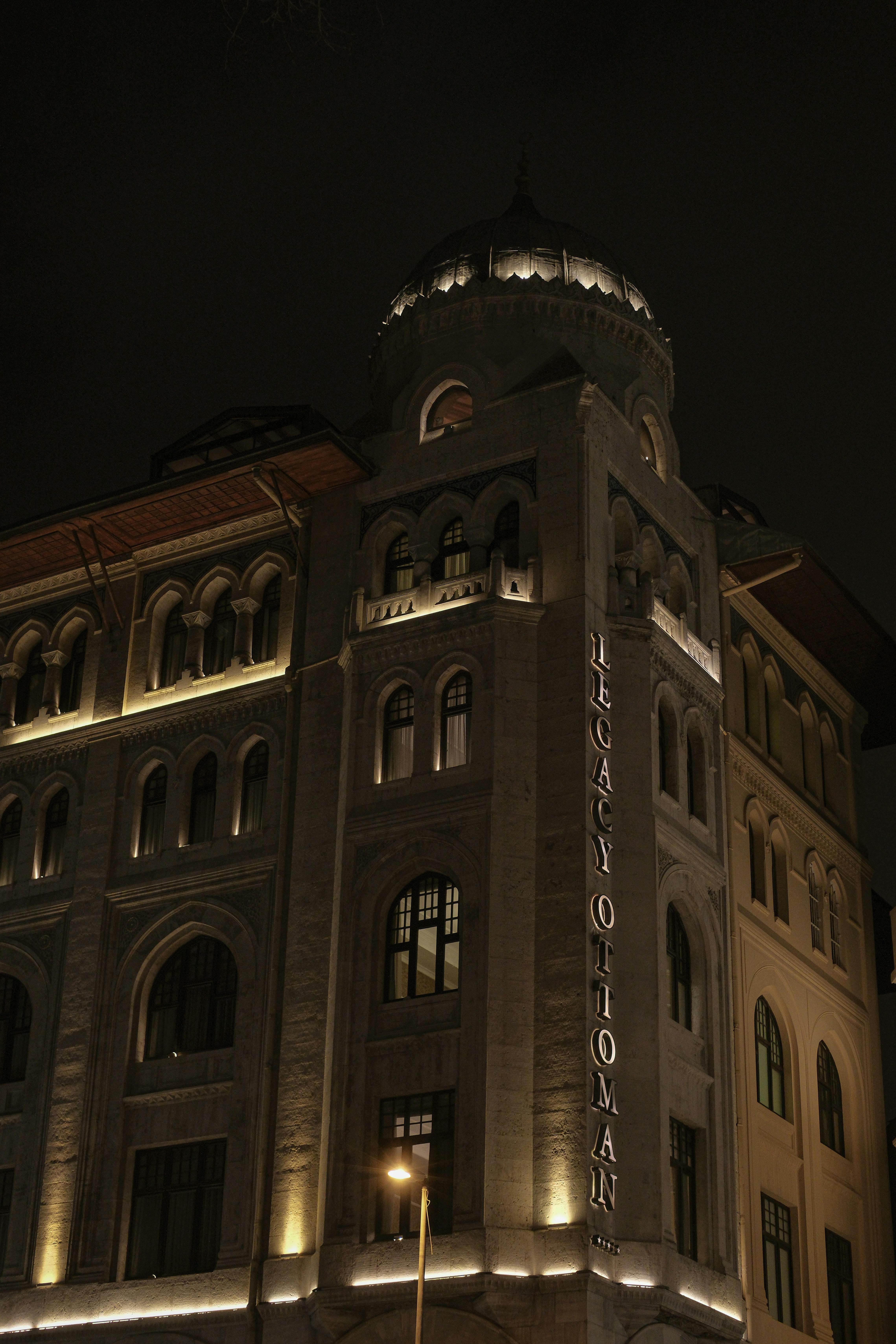 illuminated hotel facade in istanbul