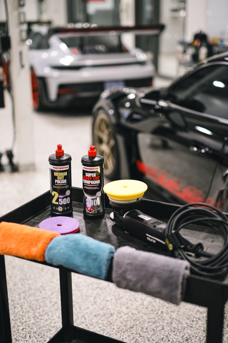 Detailing tools and products on a table