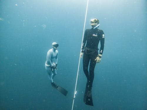 Breath-holding Diver Emerging Under the Supervision of Another Freediver