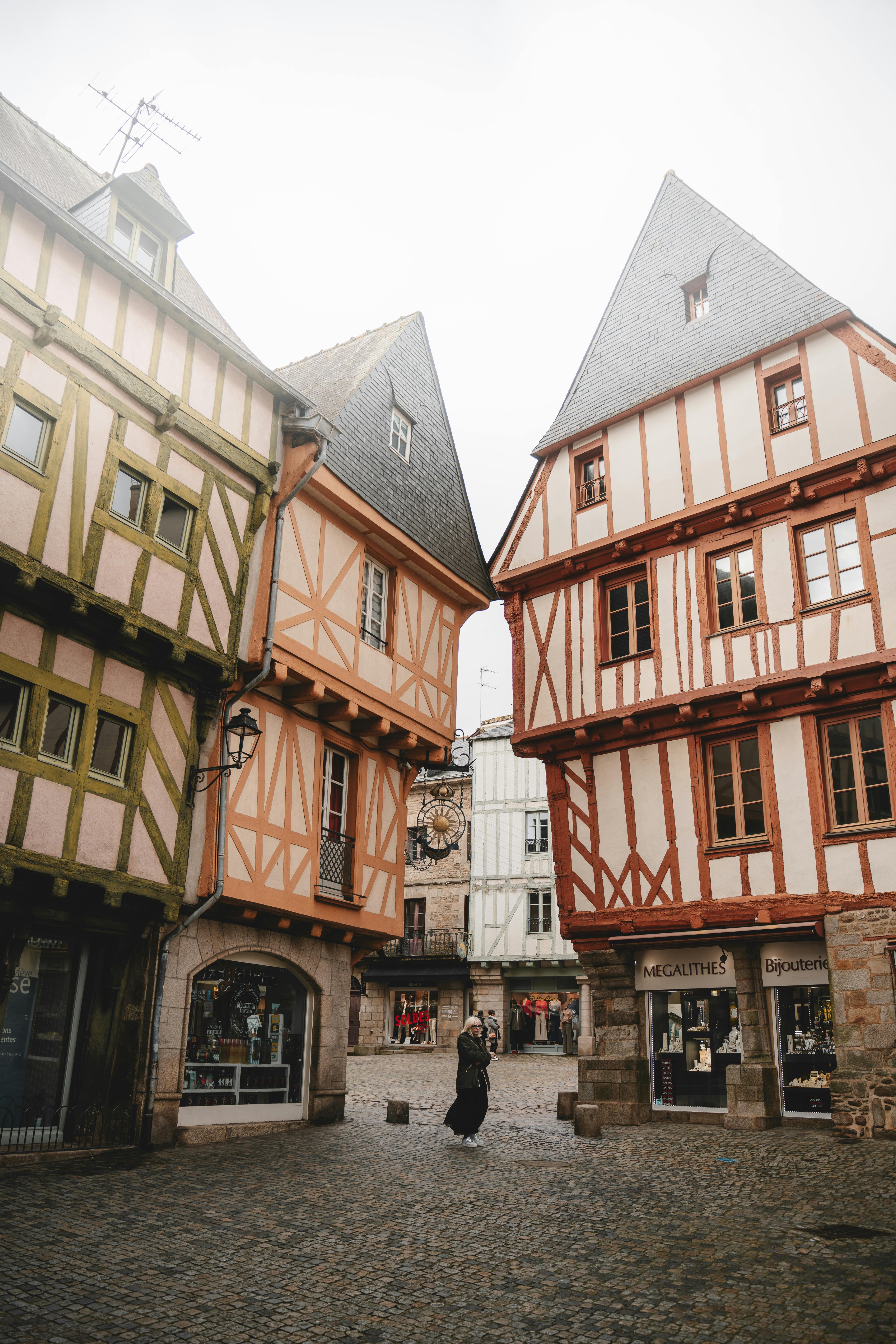 Explore the historic charm of half-timbered houses in Vannes, France.