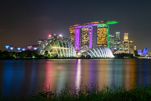Lights on Buildings in Marina Bay in Singapore
