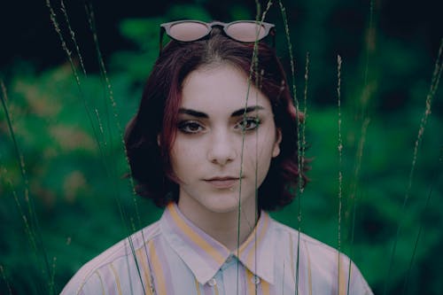 Thin Plants over Woman Face